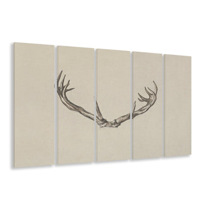 Vintage Deer Antlers Sketch Prints 5 Panels Canvas Print Wall Art, Holiday Print, Ready to hang