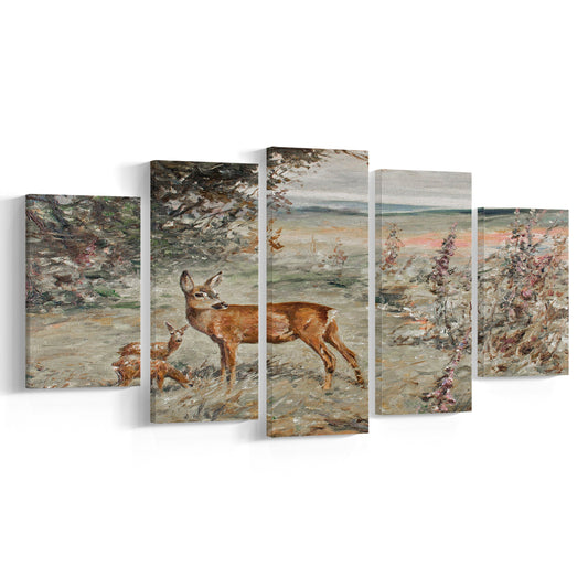 Vintage Deer Print Mixed Canvas Print Wall Art, Nursery Decor Art, Ready to hang