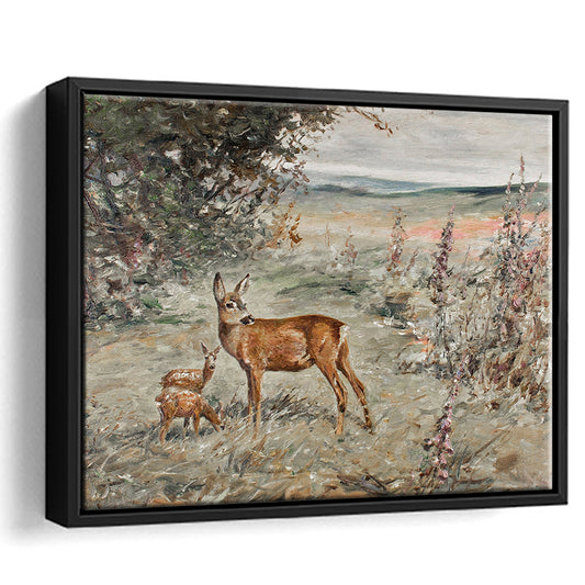 Vintage Deer Print Framed Canvas Print Wall Art, Nursery Decor Art, Ready to hang