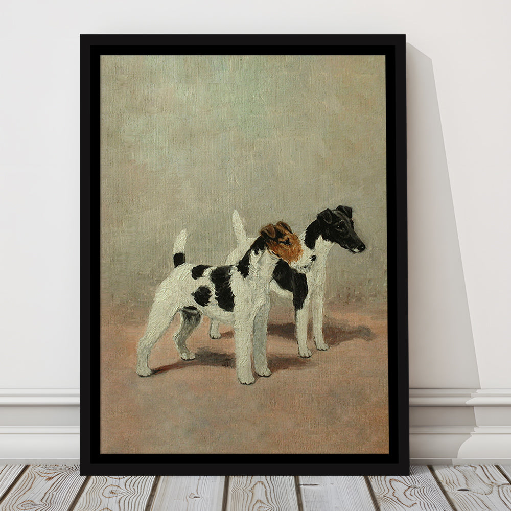 Vintage Dog Oil Painting Dog Lover Gift Antique Terrier Framed Canvas Print Wall Art, Dog Art, Floating Frame