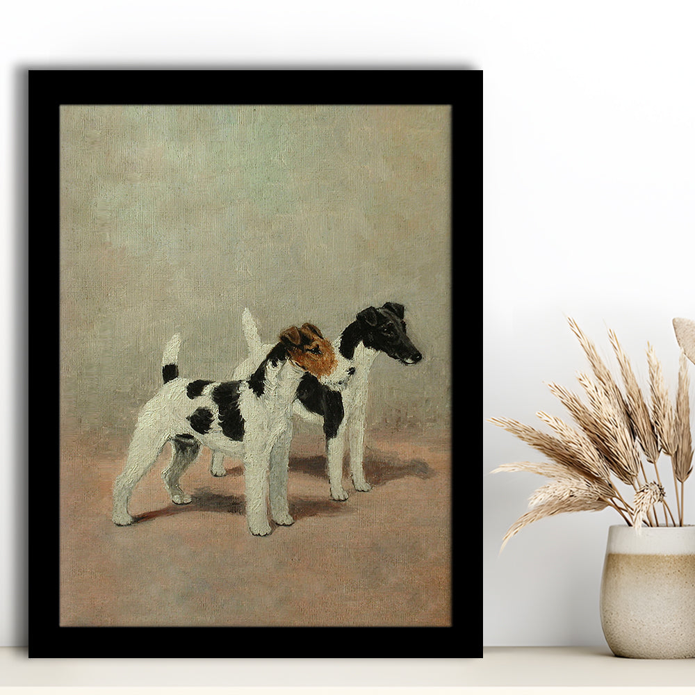 Vintage Dog Oil Painting Dog Lover Gift Antique Terrier Framed Art Print Wall Decor, Dog Art, Floating Frame