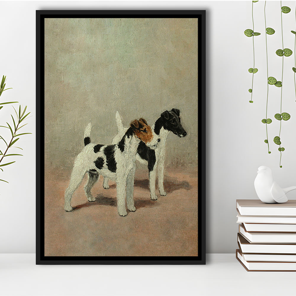Vintage Dog Oil Painting Dog Lover Gift Antique Terrier Framed Canvas Print Wall Art, Dog Art, Floating Frame