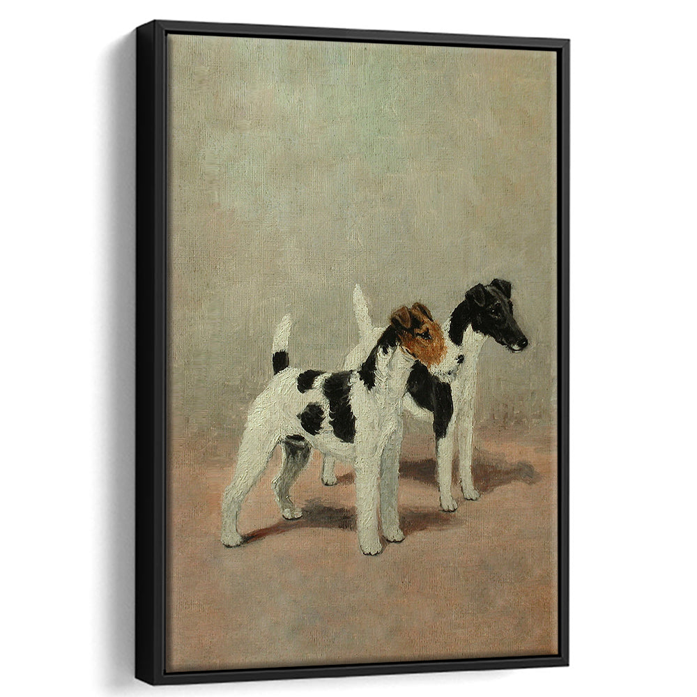 Vintage Dog Oil Painting Dog Lover Gift Antique Terrier Framed Canvas Print Wall Art, Dog Art, Floating Frame