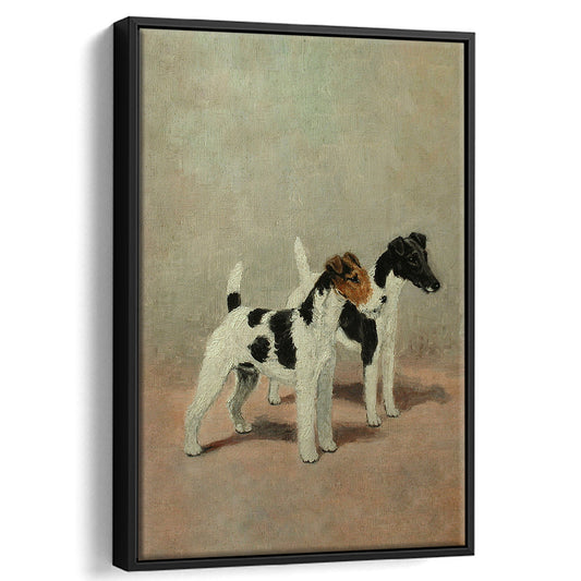 Vintage Dog Oil Painting Dog Lover Gift Antique Terrier Framed Canvas Print Wall Art, Dog Art, Floating Frame