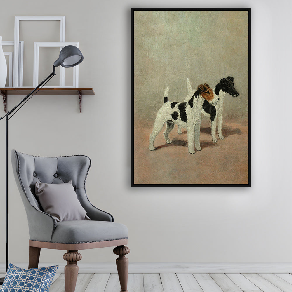 Vintage Dog Oil Painting Dog Lover Gift Antique Terrier Framed Canvas Print Wall Art, Dog Art, Floating Frame