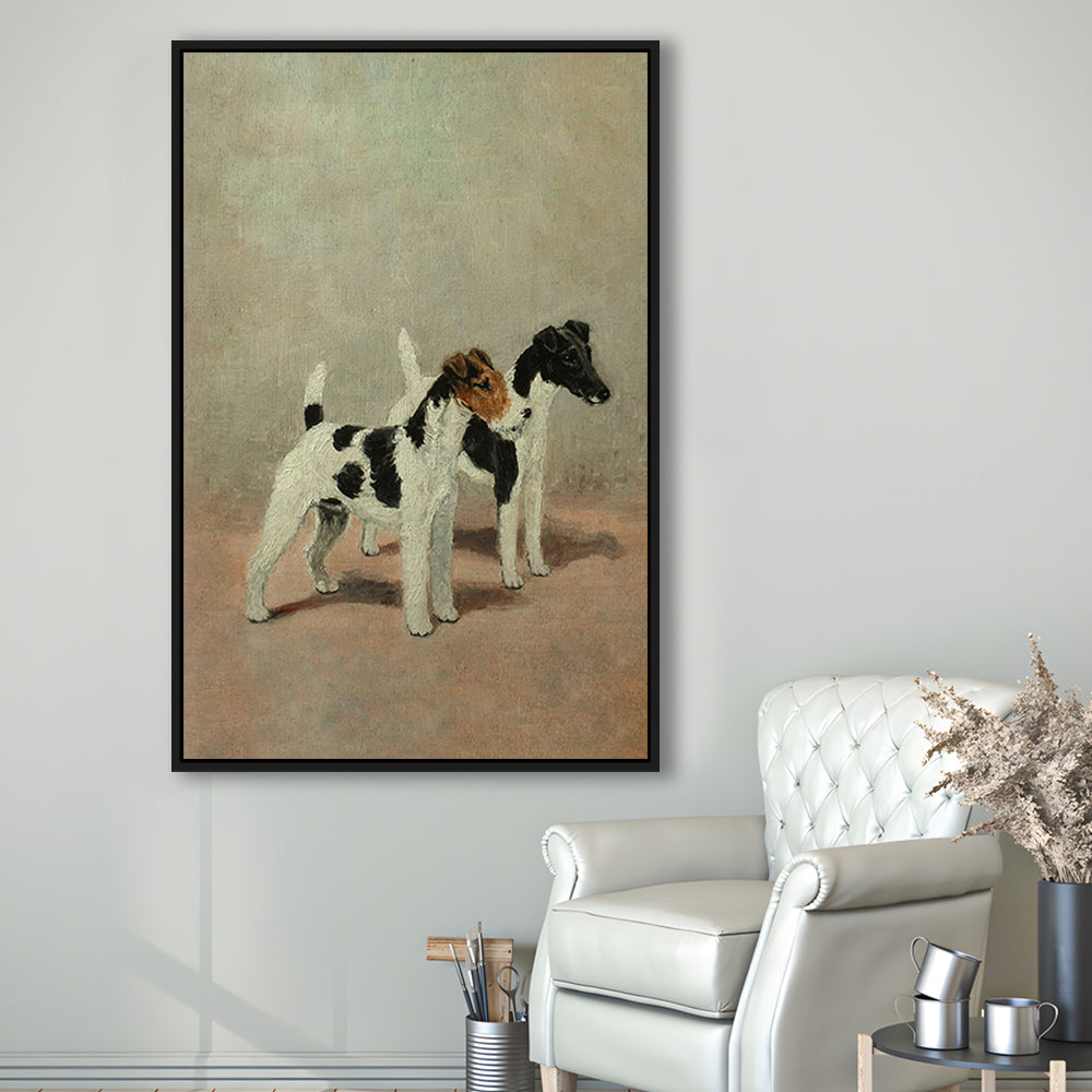 Vintage Dog Oil Painting Dog Lover Gift Antique Terrier Framed Canvas Print Wall Art, Dog Art, Floating Frame