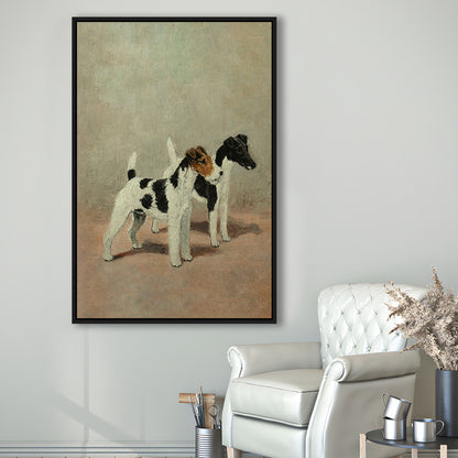 Vintage Dog Oil Painting Dog Lover Gift Antique Terrier Framed Canvas Print Wall Art, Dog Art, Floating Frame