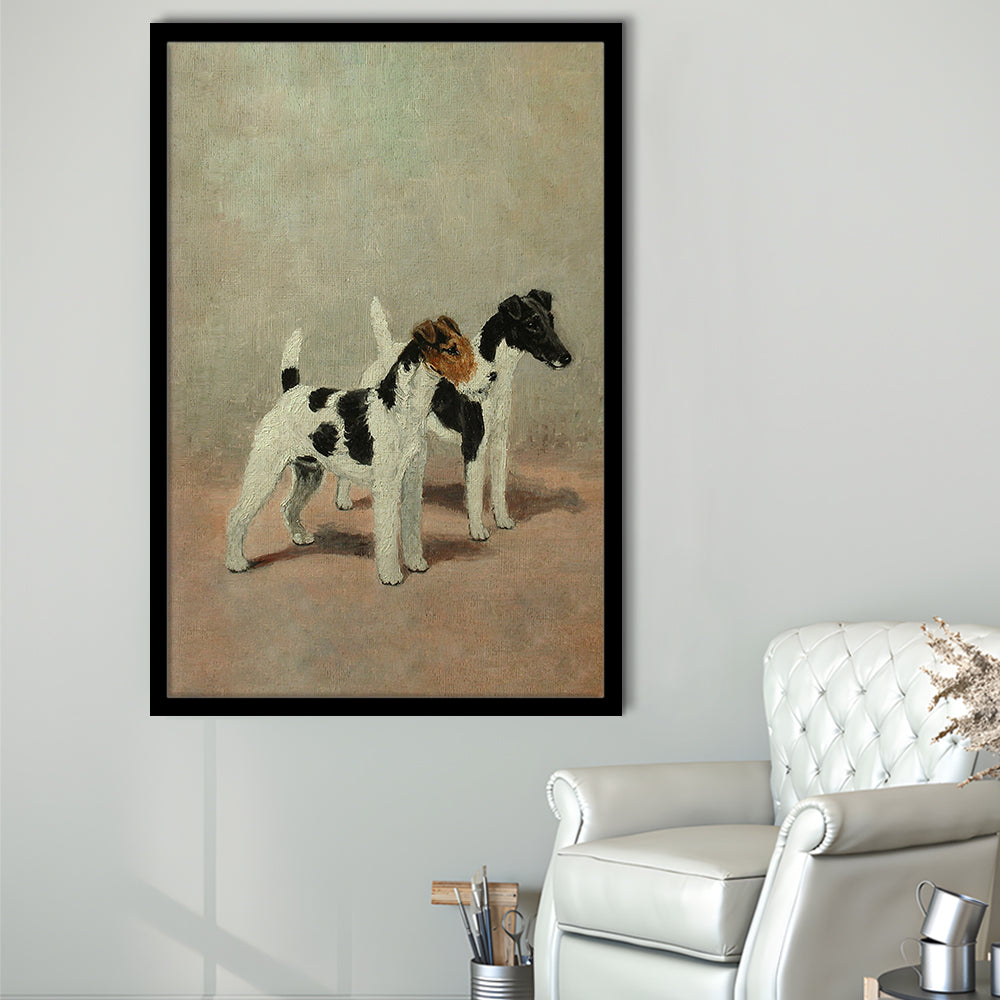 Vintage Dog Oil Painting Dog Lover Gift Antique Terrier Framed Art Print Wall Decor, Dog Art, Floating Frame