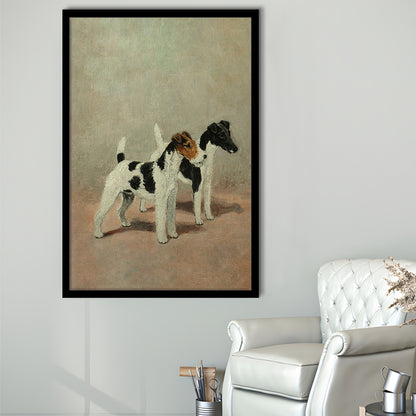 Vintage Dog Oil Painting Dog Lover Gift Antique Terrier Framed Art Print Wall Decor, Dog Art, Floating Frame