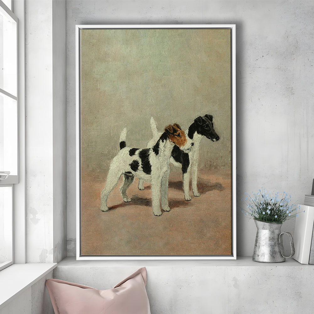 Vintage Dog Oil Painting Dog Lover Gift Antique Terrier Framed Canvas Print Wall Art, Dog Art, Floating Frame