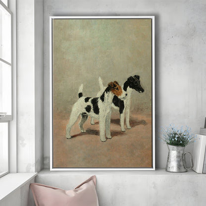 Vintage Dog Oil Painting Dog Lover Gift Antique Terrier Framed Canvas Print Wall Art, Dog Art, Floating Frame
