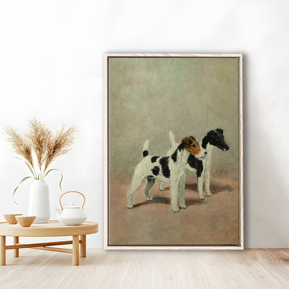 Vintage Dog Oil Painting Dog Lover Gift Antique Terrier Framed Canvas Print Wall Art, Dog Art, Floating Frame