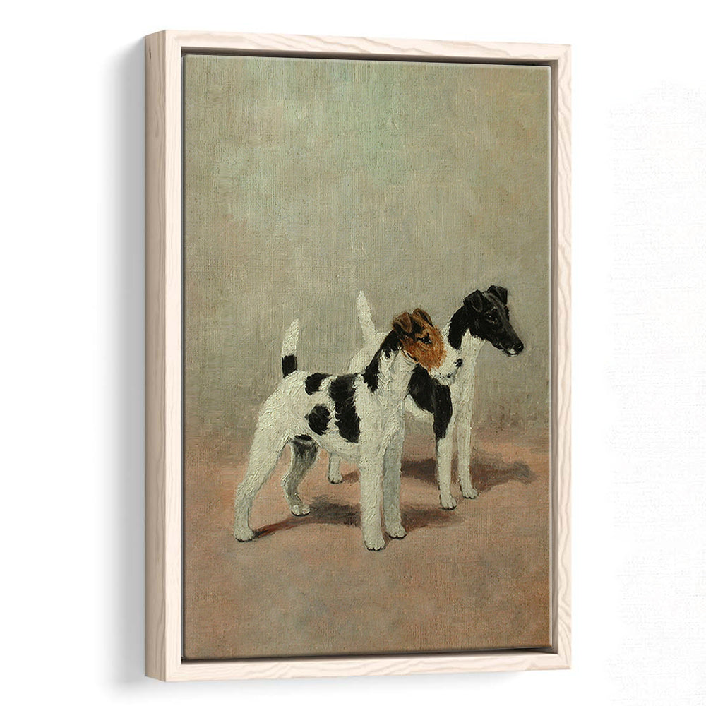 Vintage Dog Oil Painting Dog Lover Gift Antique Terrier Framed Canvas Print Wall Art, Dog Art, Floating Frame