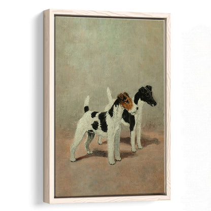 Vintage Dog Oil Painting Dog Lover Gift Antique Terrier Framed Canvas Print Wall Art, Dog Art, Floating Frame