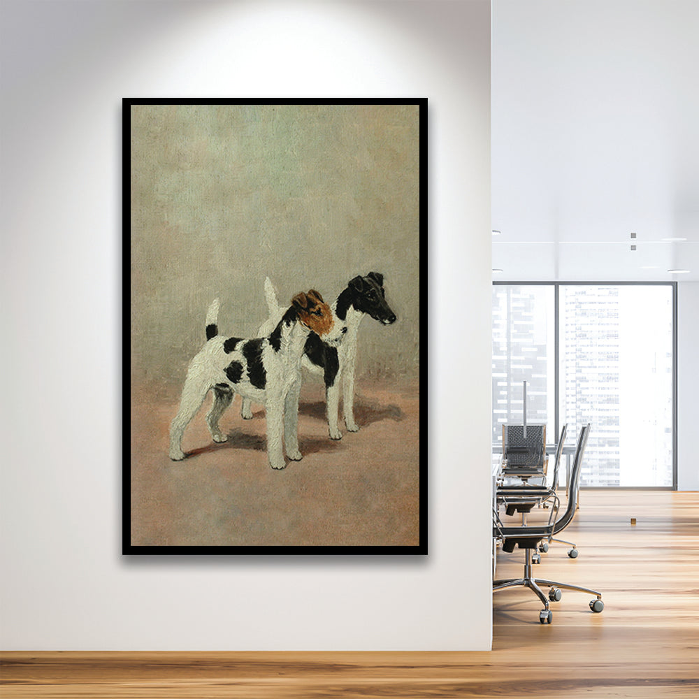 Vintage Dog Oil Painting Dog Lover Gift Antique Terrier Framed Art Print Wall Decor, Dog Art, Floating Frame