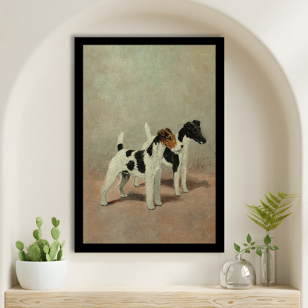 Vintage Dog Oil Painting Dog Lover Gift Antique Terrier Framed Art Print Wall Decor, Dog Art, Floating Frame