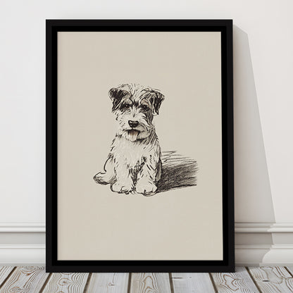 Vintage Dog Sketch Framed Canvas Print Wall Art, Yourself Baby Shower Gift Nursery Print