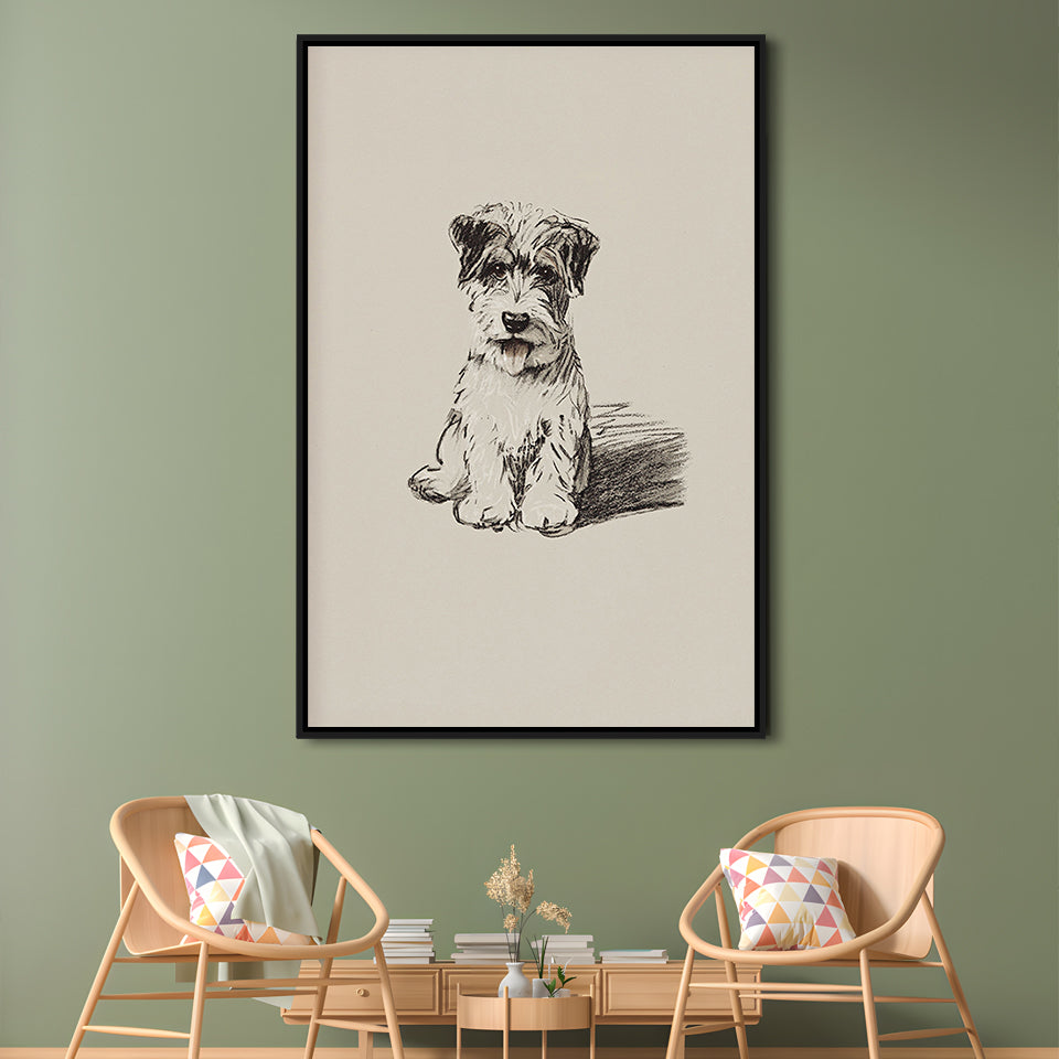 Vintage Dog Sketch Framed Canvas Print Wall Art, Yourself Baby Shower Gift Nursery Print