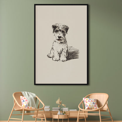 Vintage Dog Sketch Framed Canvas Print Wall Art, Yourself Baby Shower Gift Nursery Print