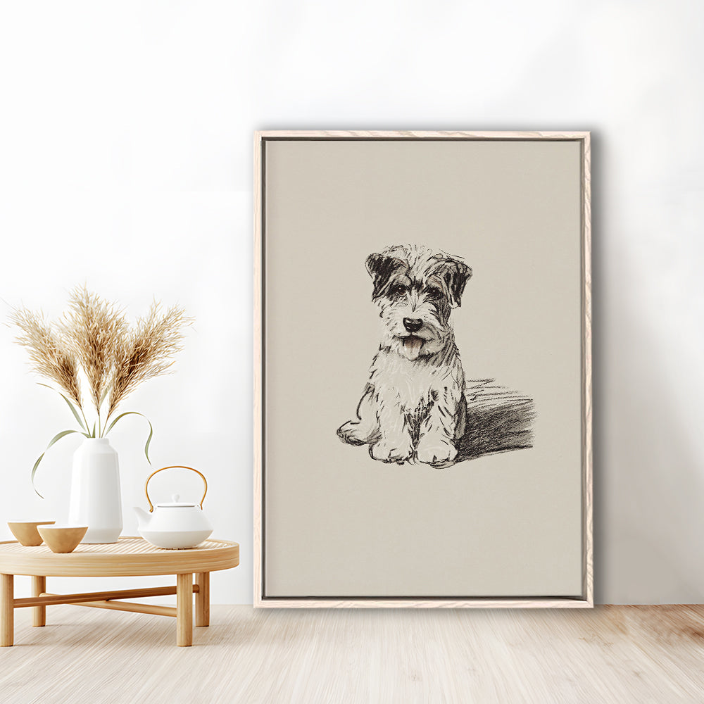 Vintage Dog Sketch Framed Canvas Print Wall Art, Yourself Baby Shower Gift Nursery Print