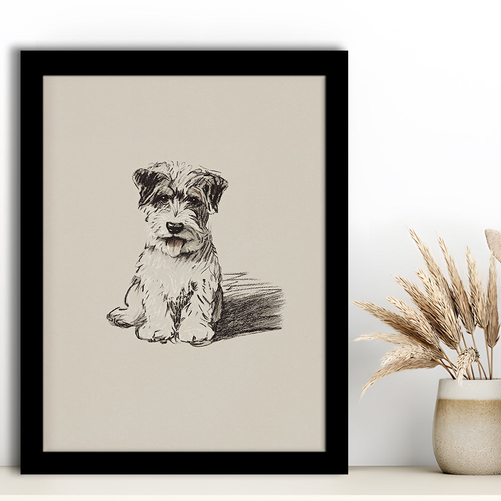 Vintage Dog Sketch Framed Art Print Wall Decor, Yourself Baby Shower Gift Nursery Print