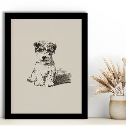 Vintage Dog Sketch Framed Art Print Wall Decor, Yourself Baby Shower Gift Nursery Print