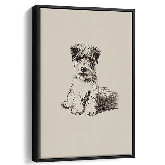 Vintage Dog Sketch Framed Canvas Print Wall Art, Yourself Baby Shower Gift Nursery Print