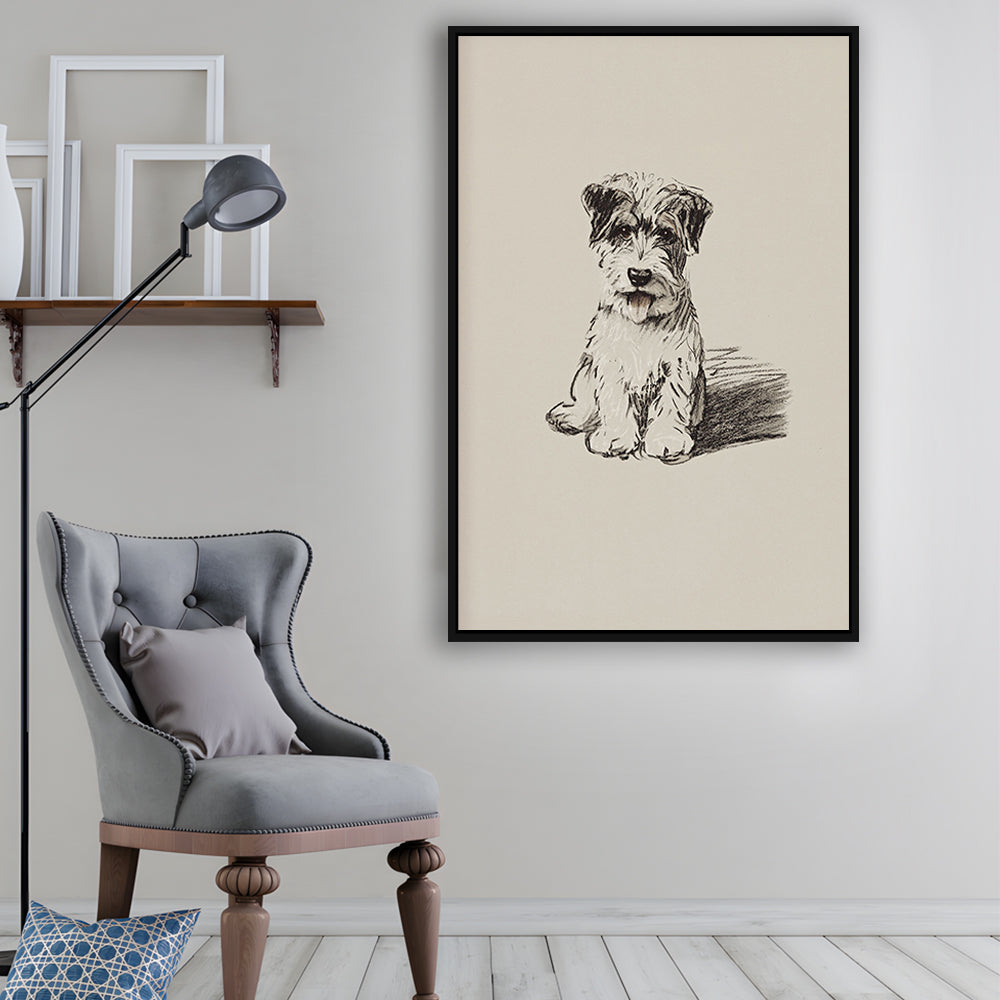 Vintage Dog Sketch Framed Canvas Print Wall Art, Yourself Baby Shower Gift Nursery Print