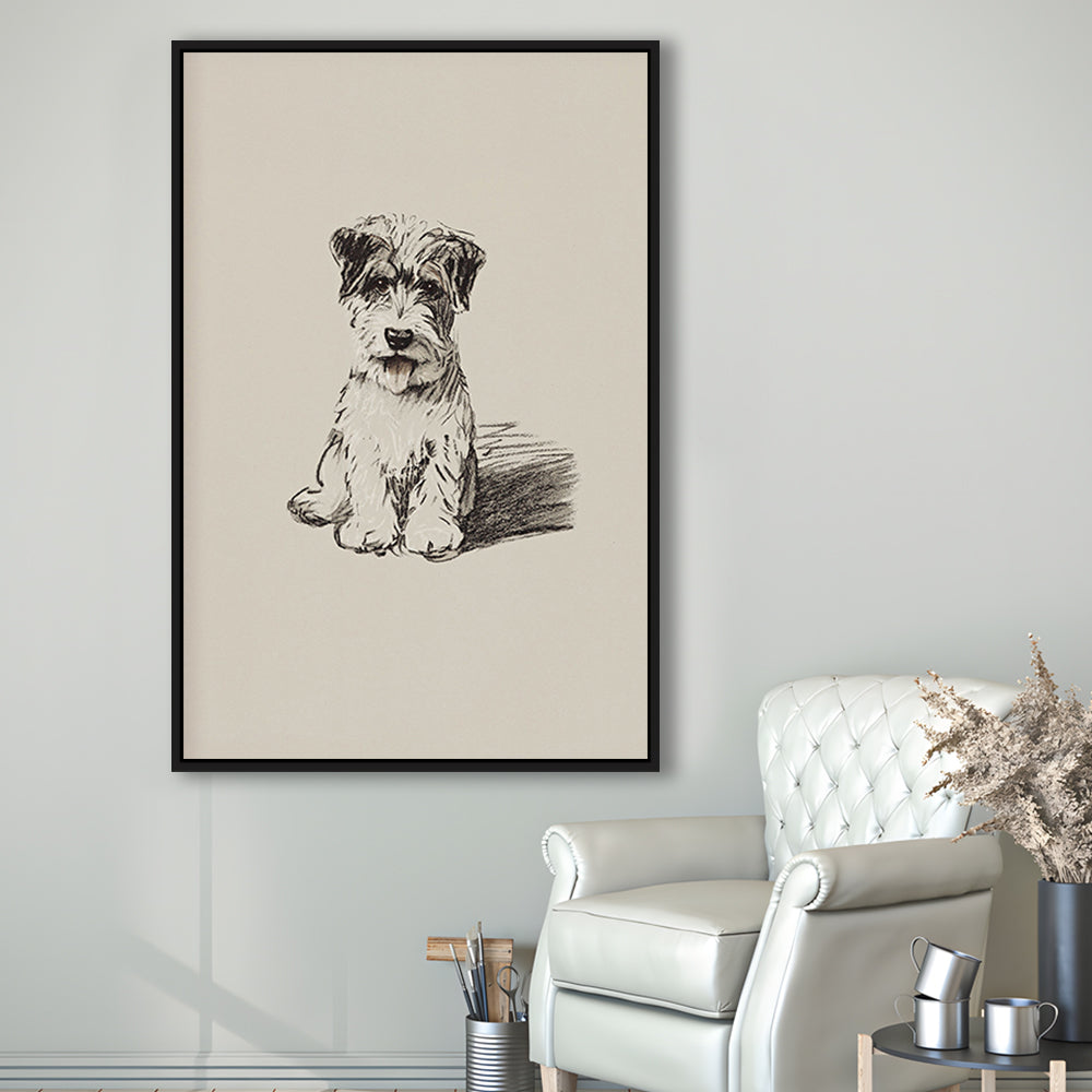 Vintage Dog Sketch Framed Canvas Print Wall Art, Yourself Baby Shower Gift Nursery Print