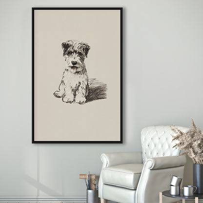 Vintage Dog Sketch Framed Canvas Print Wall Art, Yourself Baby Shower Gift Nursery Print