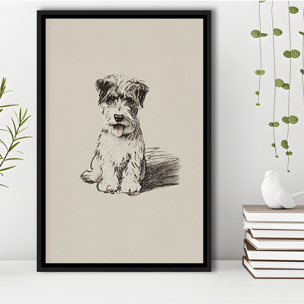 Vintage Dog Sketch Framed Canvas Print Wall Art, Yourself Baby Shower Gift Nursery Print