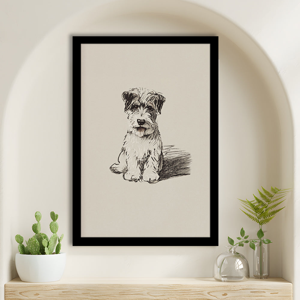 Vintage Dog Sketch Framed Art Print Wall Decor, Yourself Baby Shower Gift Nursery Print