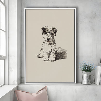 Vintage Dog Sketch Framed Canvas Print Wall Art, Yourself Baby Shower Gift Nursery Print