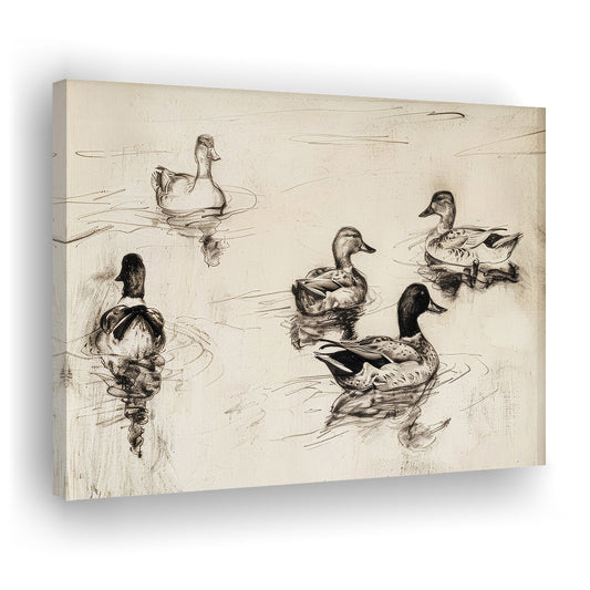 Vintage Ducks Sketch Art Print Vintage Print Cottagecore Neutral Antique Art, Canvas Print Wall Art, Wall Decor, Painting Canvas