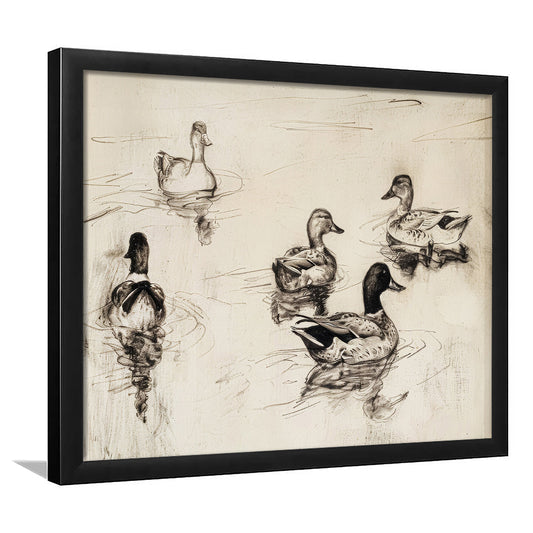 Vintage Ducks Sketch Art Print Vintage Print Cottagecore Neutral Antique Art, Framed Art Print Wall Decor, Picture Framed
