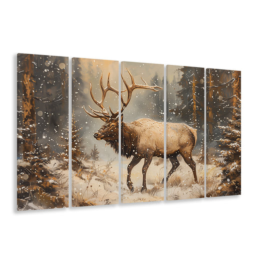 Vintage Elk With Antlers Walking In A Dense, Canvas Art Print, Painting Art, Multi Panels Canvas Print Wall Art