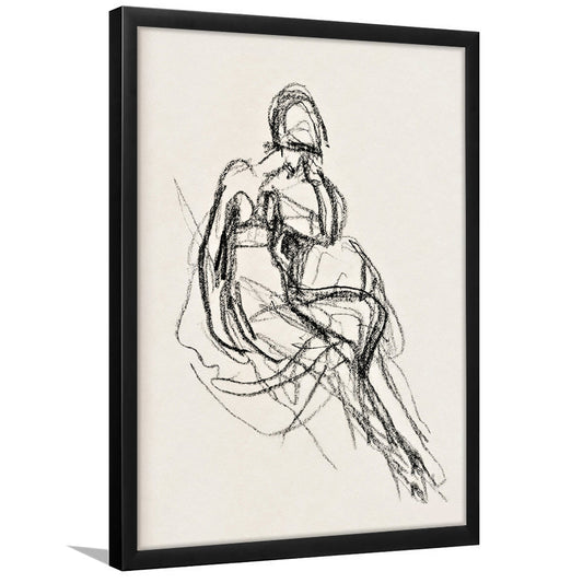 Vintage Female Figure Sketch Minimalist Framed Art Print Wall Decor, Bathroom Decor Neutral Modern Wall Art, Figure Art