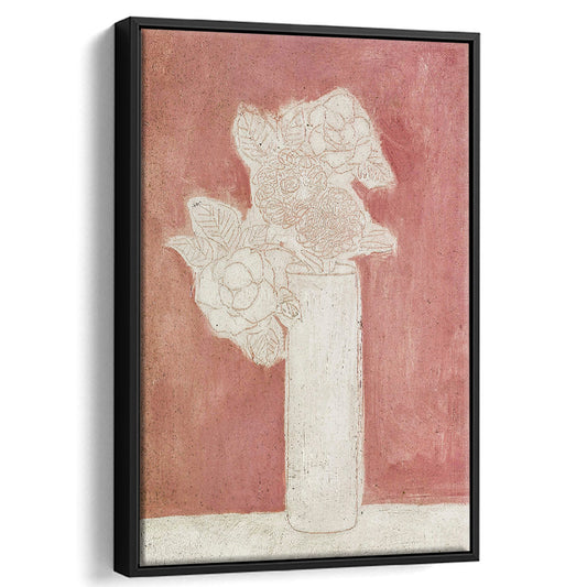 Vintage Floral Abstract Framed Canvas Print Wall Art, Muted Pink Botanical Wall Decor Antique Victorian Botanical Art