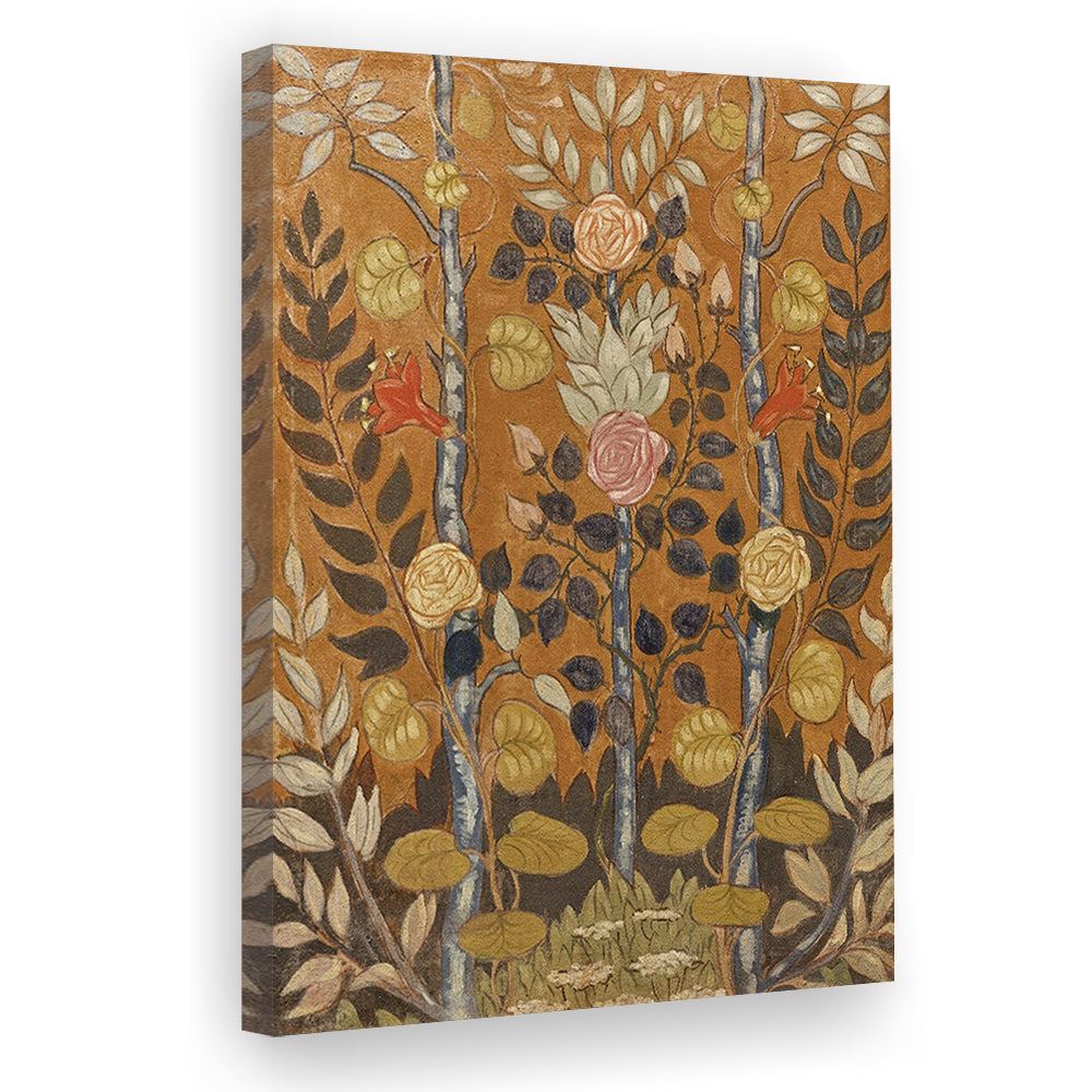 Vintage Folk Art Botanical Canvas Print Wall Art, Unique Abstract Floral Bouquet Oil Painting Art
