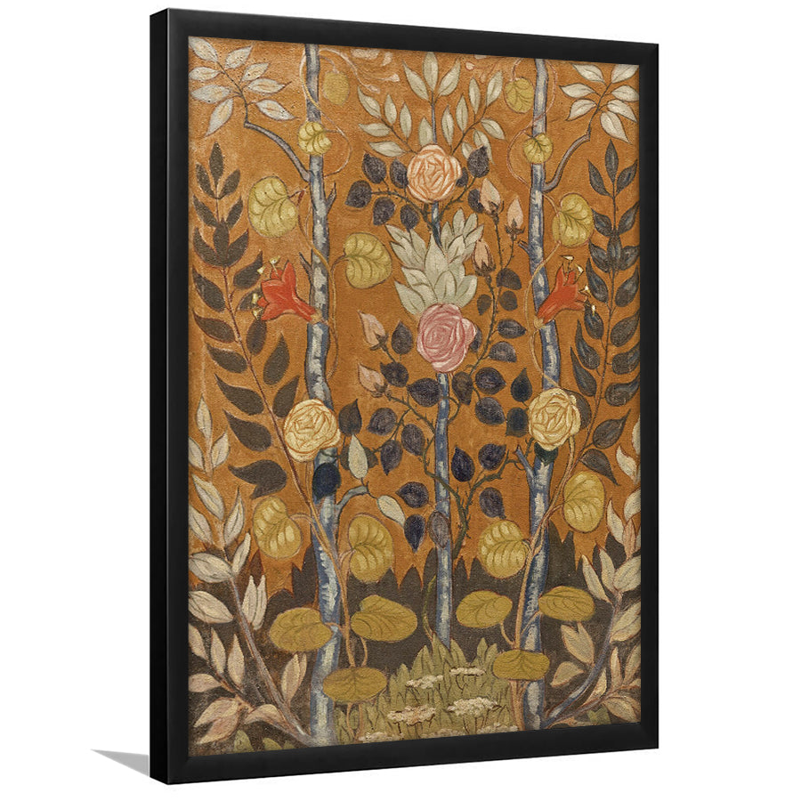 Vintage Folk Art Botanical Framed Art Print Wall Decor, Unique Abstract Floral Bouquet Oil Painting Art