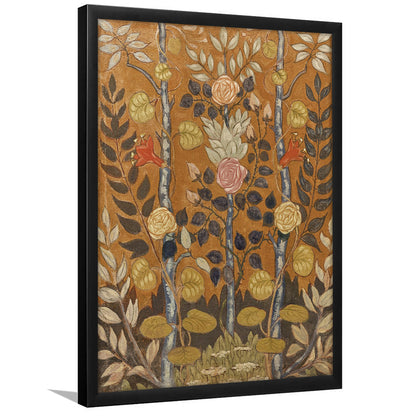 Vintage Folk Art Botanical Framed Art Print Wall Decor, Unique Abstract Floral Bouquet Oil Painting Art