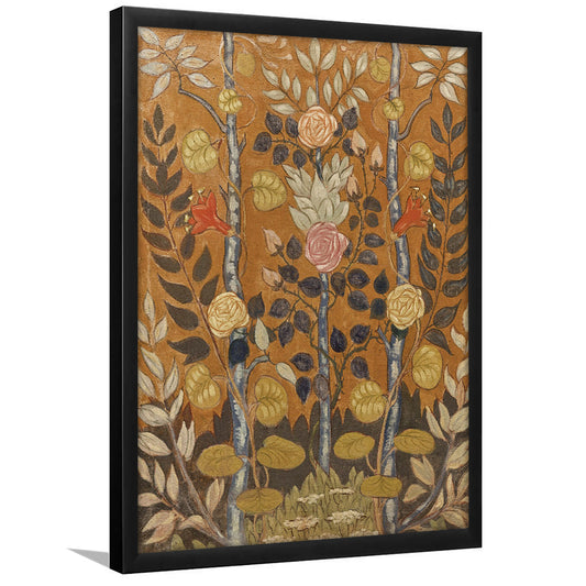 Vintage Folk Art Botanical Framed Art Print Wall Decor, Unique Abstract Floral Bouquet Oil Painting Art