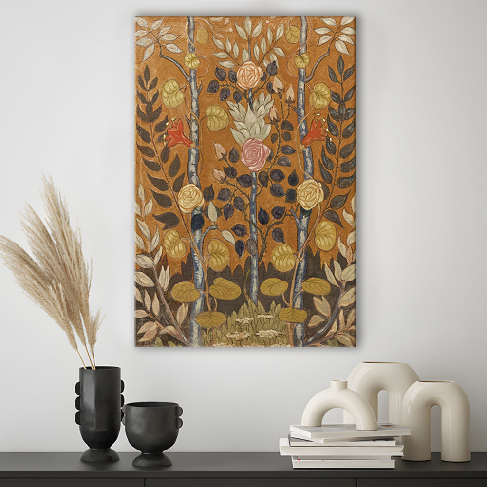 Vintage Folk Art Botanical Canvas Print Wall Art, Unique Abstract Floral Bouquet Oil Painting Art