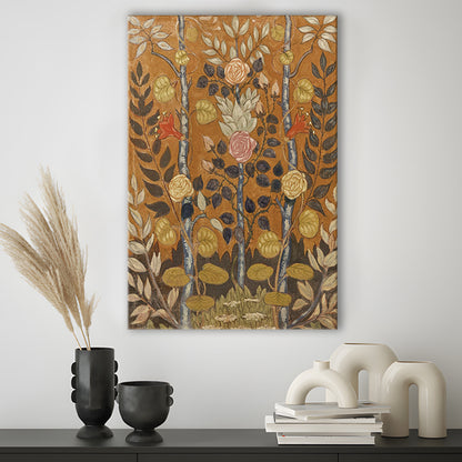 Vintage Folk Art Botanical Canvas Print Wall Art, Unique Abstract Floral Bouquet Oil Painting Art