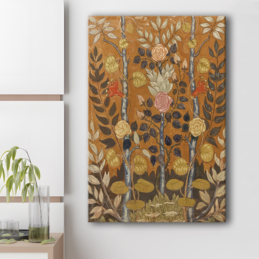 Vintage Folk Art Botanical Canvas Print Wall Art, Unique Abstract Floral Bouquet Oil Painting Art