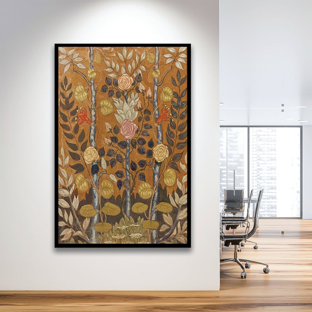 Vintage Folk Art Botanical Framed Art Print Wall Decor, Unique Abstract Floral Bouquet Oil Painting Art