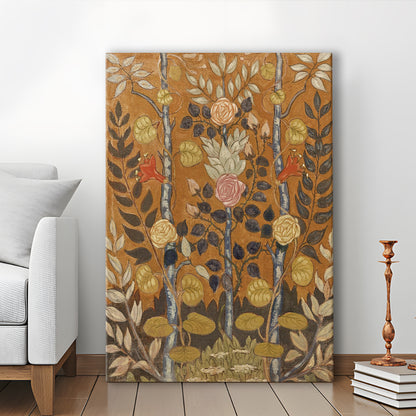 Vintage Folk Art Botanical Canvas Print Wall Art, Unique Abstract Floral Bouquet Oil Painting Art