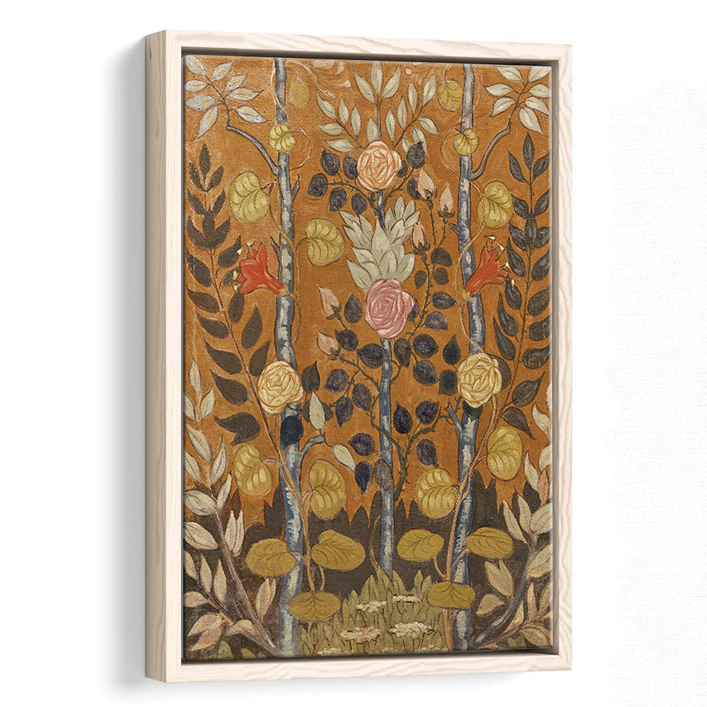 Vintage Folk Art Botanical Framed Canvas Print Wall Art, Unique Abstract Floral Bouquet Oil Painting Art