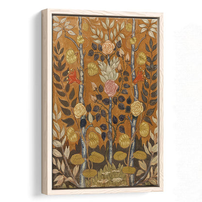 Vintage Folk Art Botanical Framed Canvas Print Wall Art, Unique Abstract Floral Bouquet Oil Painting Art