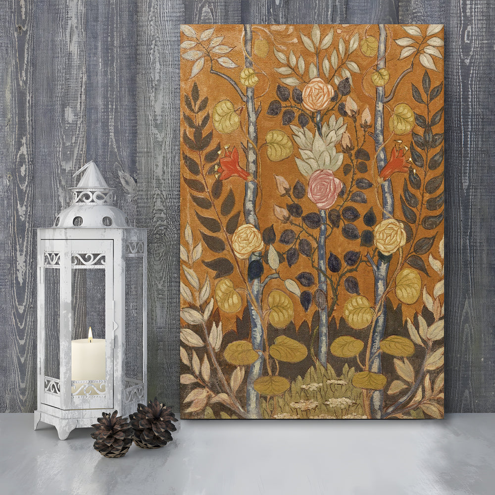 Vintage Folk Art Botanical Canvas Print Wall Art, Unique Abstract Floral Bouquet Oil Painting Art